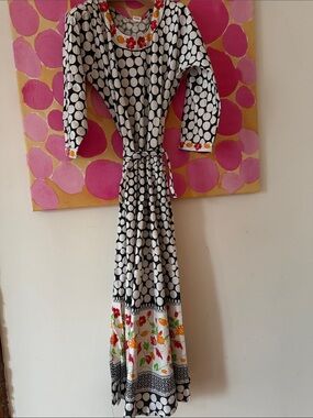 🧡 NWT Jackpot cotton Black & White Polka Dot Maxi Dress with Floral Border